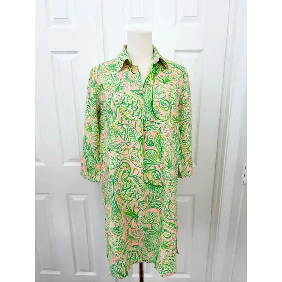 knee length dresses for ladies Linen tunic dress LASTRES in Natural melange main image 1